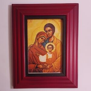 Red Framed Holy Family Religious Icon Art